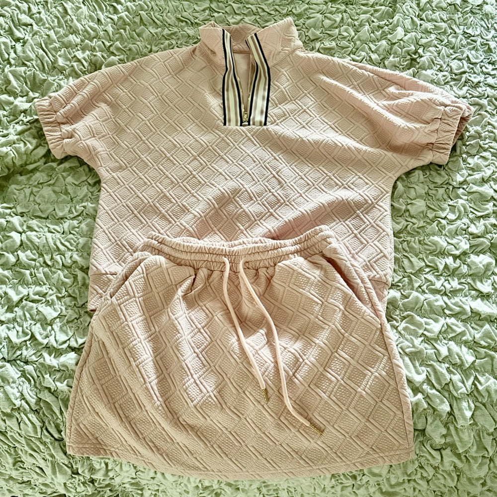 Preppy Pink Quilted Lounge Set Skort -M